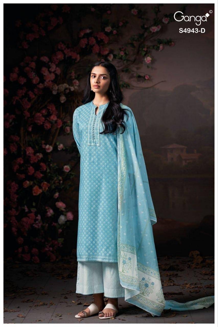 ELYNDRA 4943 By GANGA FASHION 4943 A TO 4943 D Beautiful Festive Suits Stylish Colorful Fancy Casual Wear & Ethnic Wear PREMIUM COTTON Dresses At Wholesale Price